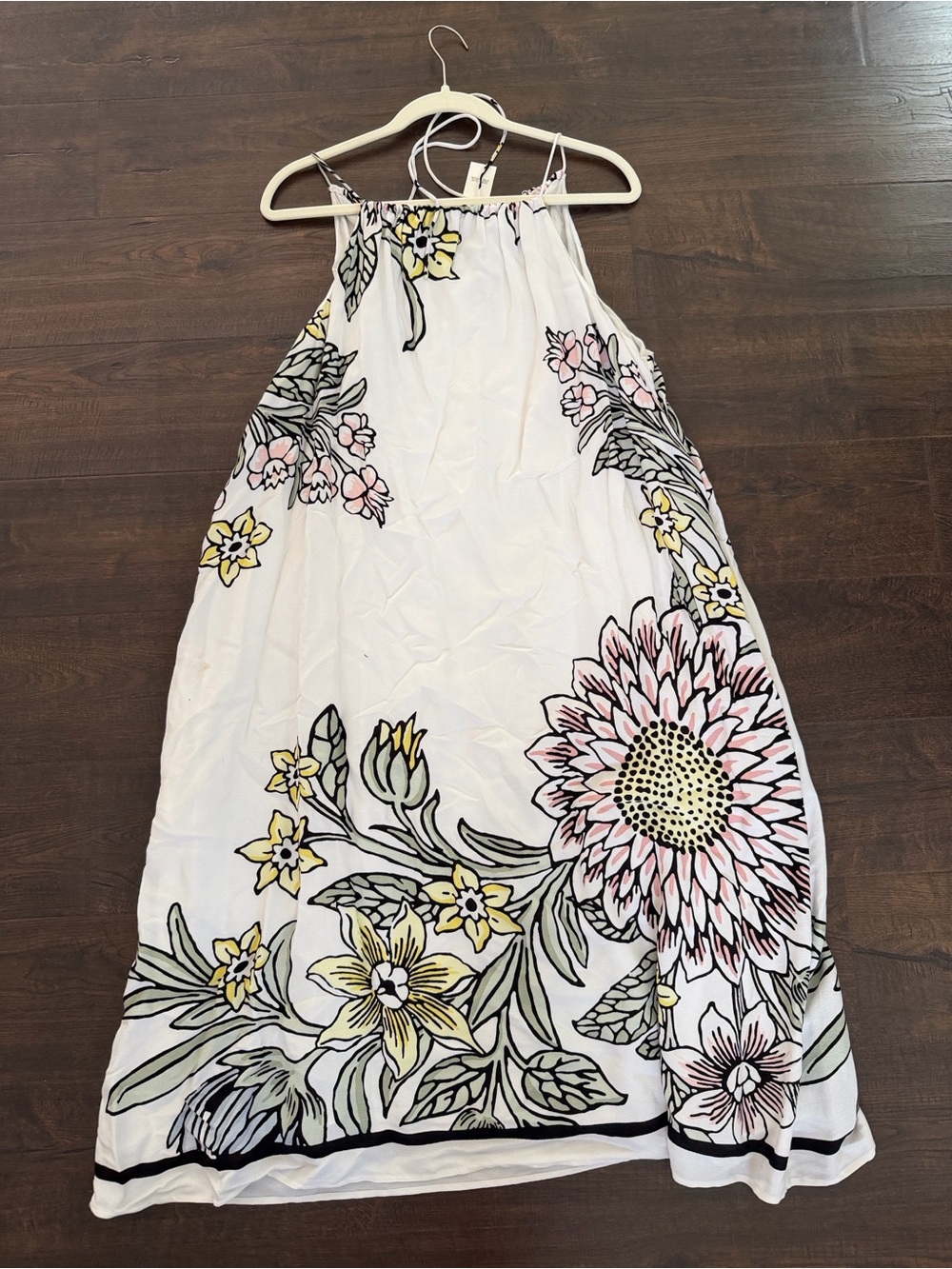 LOFT White Floral Sundress with Pink and Yellow Accents